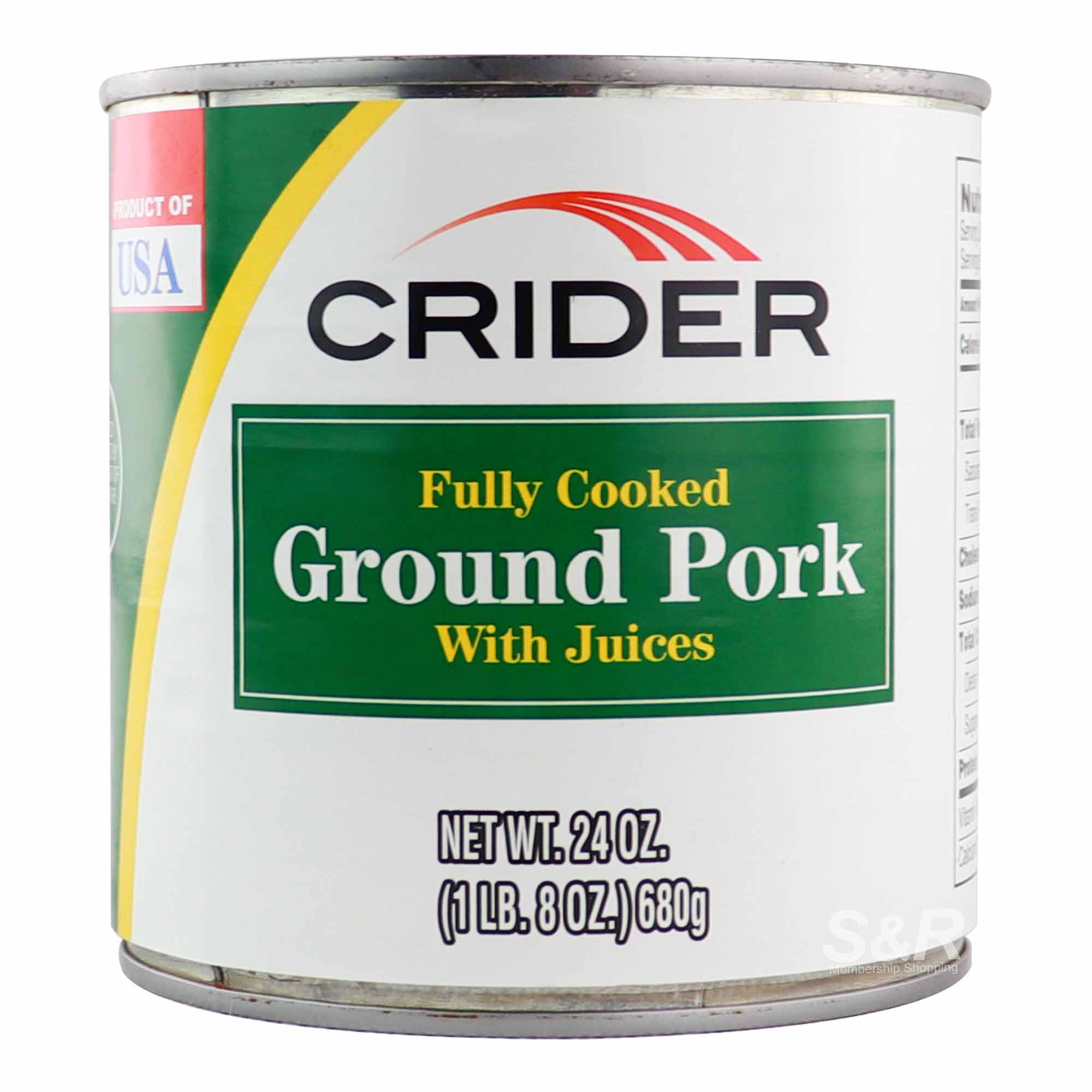 Crider Fully Cooked Ground Pork With Juices 680g
